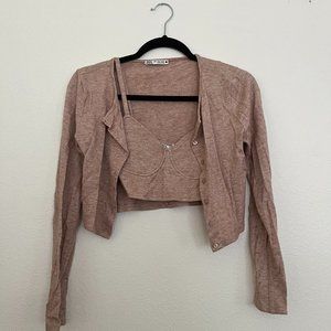 zara beige cropped sweater tank top set